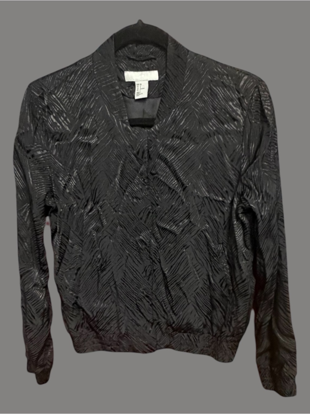 H&M women’s size 8 hidden snap front jacket black on black evening party dressy